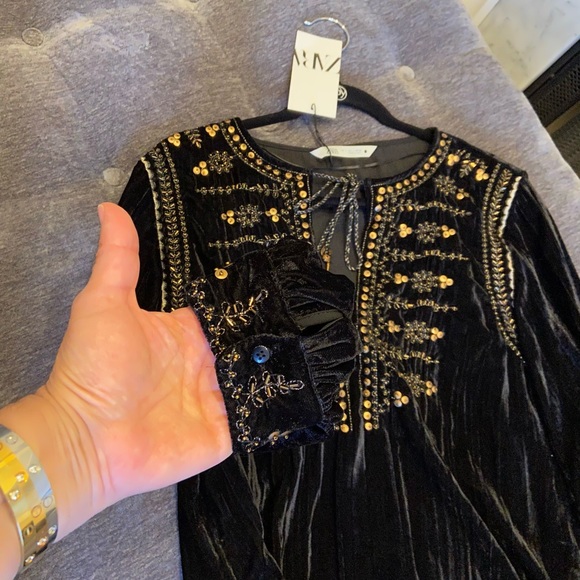 NWT Zara luxury minimalist bohemian embroidered velvet blouse/top - Picture 13 of 14